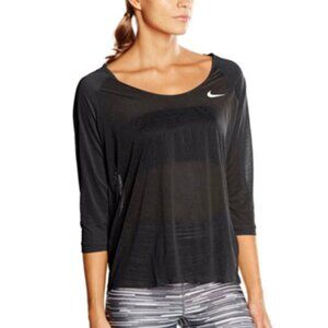 Nike Women's Small Dri-fit Cool Breeze 3/4 Sleeve Black Sheer Running Top